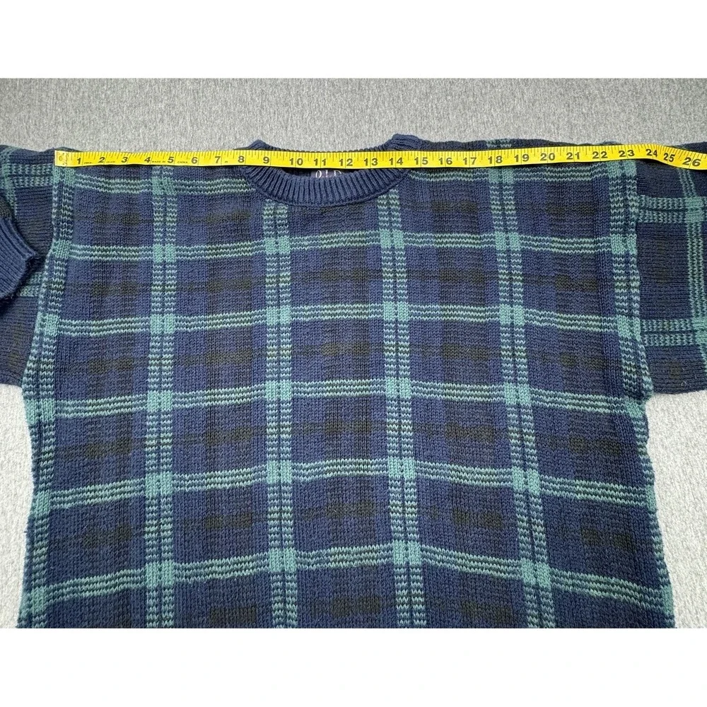 Old Glory Sweater Green Blue Mens Sz L Heavy Cotton Made in USA Vtg Knit Grandpa